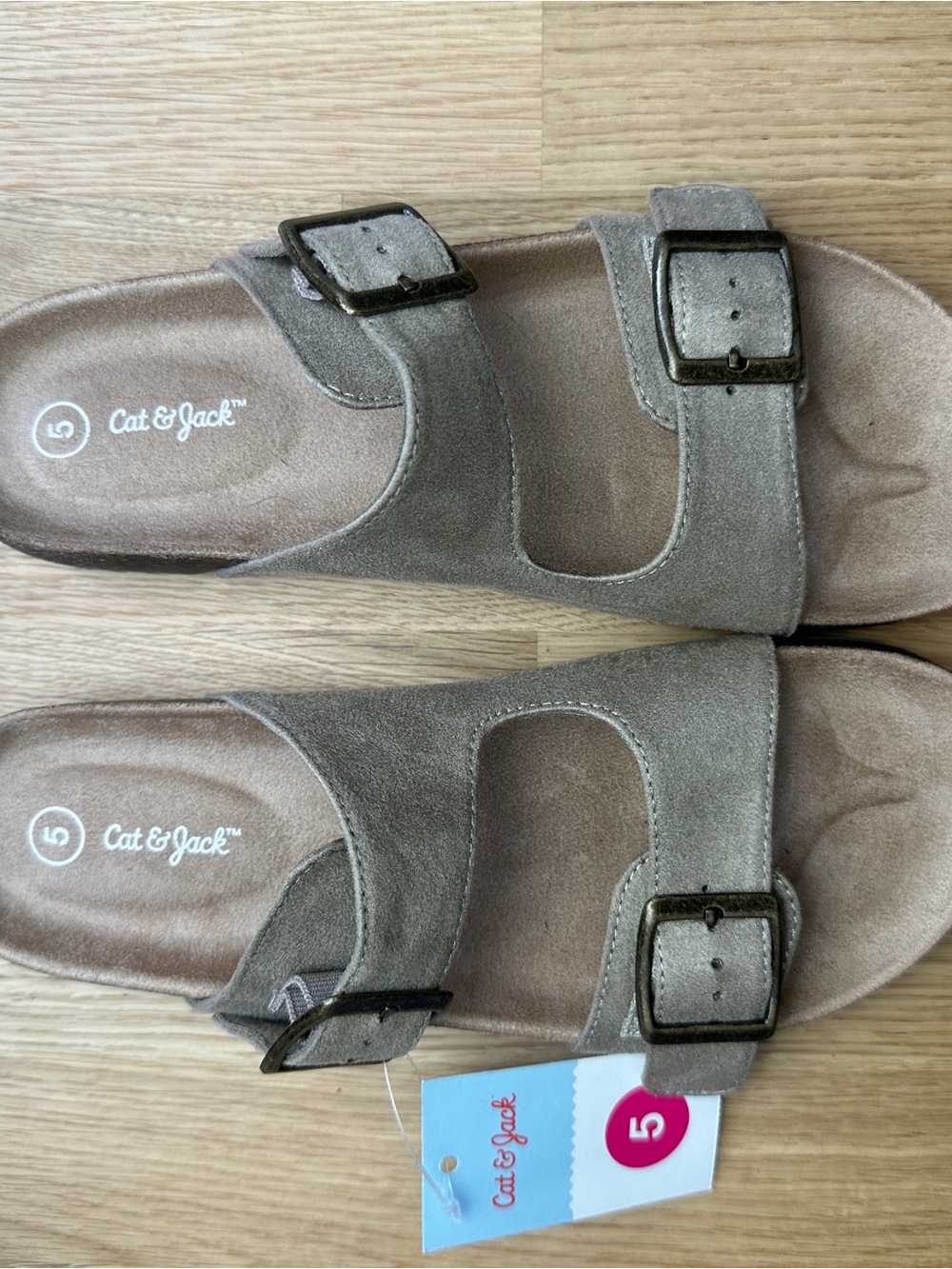 Cat & Jack Taupe Double-Buckle Slide Sandals